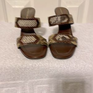 Sandals, leather snakeskin, sage green